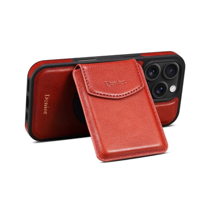 For iPhone 16 Pro Denior D22 Genuine Leather MagSafe Holder Detachable Card Slot Phone Case(Brown)