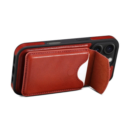 For iPhone 16 Pro Denior D22 Genuine Leather MagSafe Holder Detachable Card Slot Phone Case(Brown)