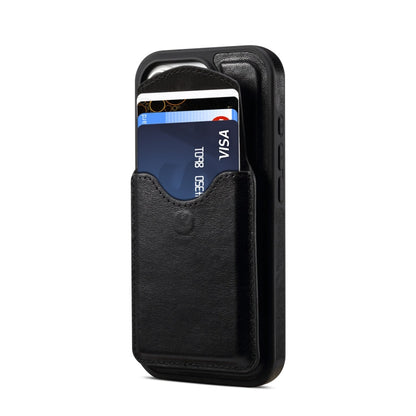 For iPhone 16 Pro Denior D22 Genuine Leather MagSafe Holder Detachable Card Slot Phone Case(Black)