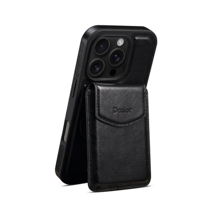 For iPhone 16 Pro Denior D22 Genuine Leather MagSafe Holder Detachable Card Slot Phone Case(Black)