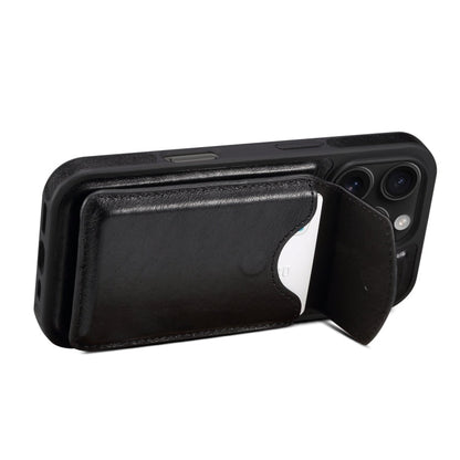 For iPhone 16 Pro Denior D22 Genuine Leather MagSafe Holder Detachable Card Slot Phone Case(Black)