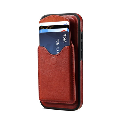 For iPhone 16 Denior D22 Genuine Leather MagSafe Holder Detachable Card Slot Phone Case(Brown)