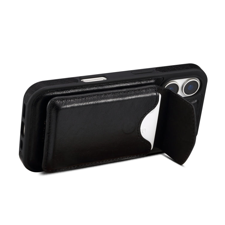 For iPhone 16 Denior D22 Genuine Leather MagSafe Holder Detachable Card Slot Phone Case(Black)