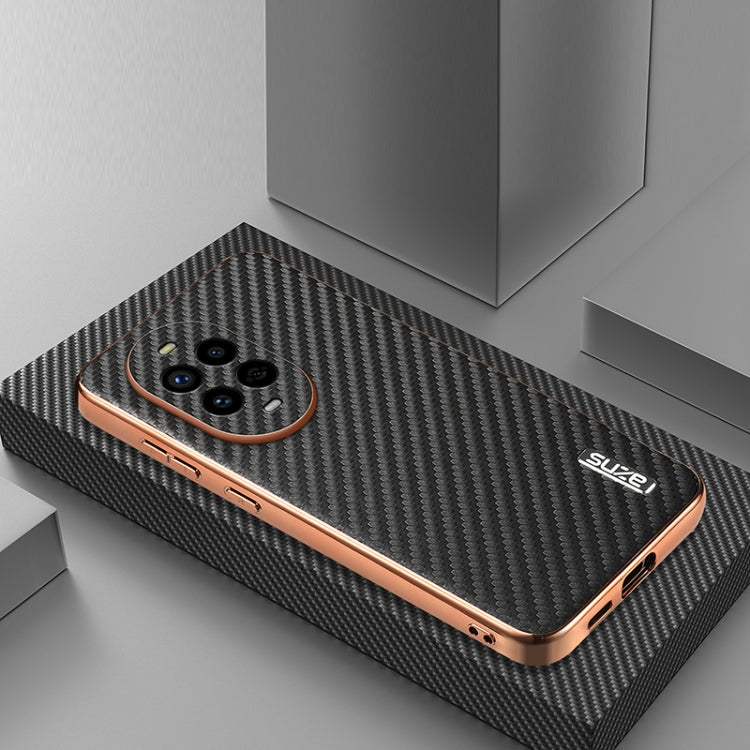 For Huawei nova 13 Pro AZNS Electroplated Edge Carbon Fiber Texture Phone Case(Black)