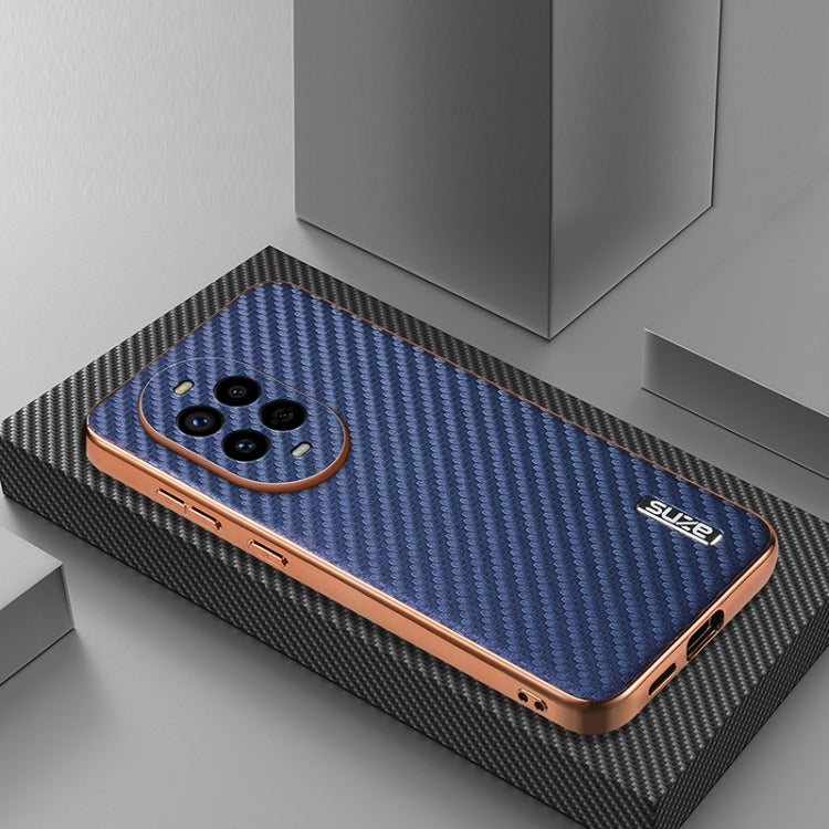 For Huawei nova 13 Pro AZNS Electroplated Edge Carbon Fiber Texture Phone Case(Blue)