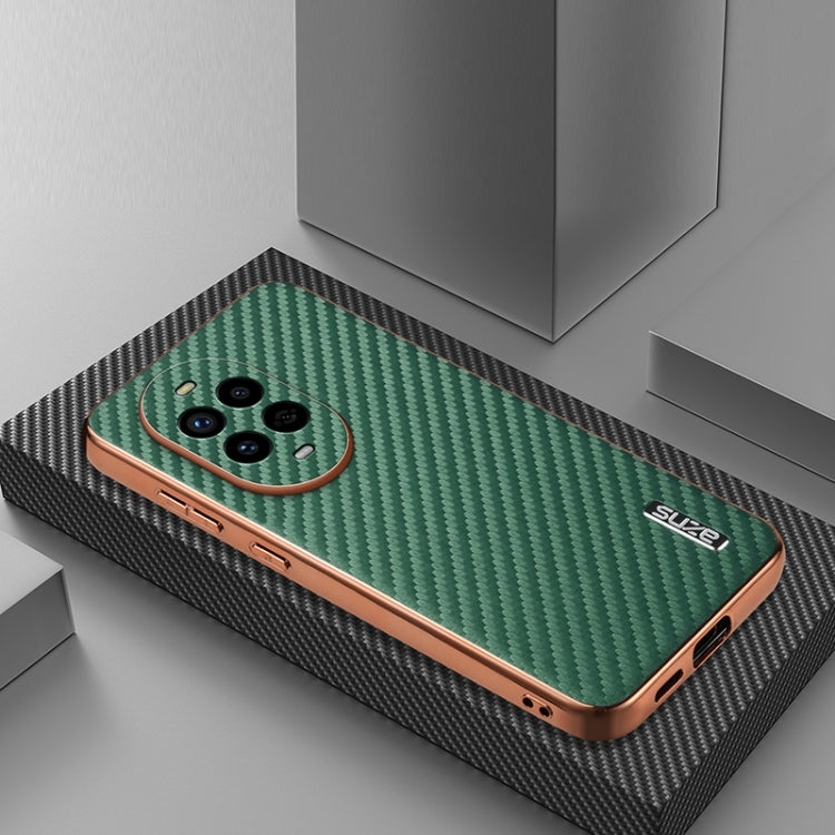 For Huawei nova 13 Pro AZNS Electroplated Edge Carbon Fiber Texture Phone Case(Green)