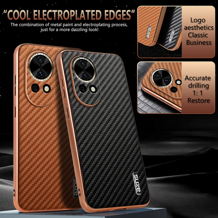 For Huawei nova 13 / nova 12 AZNS Electroplated Edge Carbon Fiber Texture Phone Case(Black)