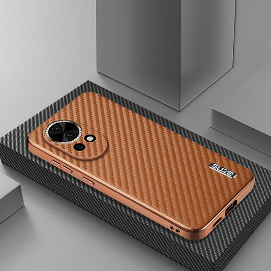 For Huawei nova 13 / nova 12 AZNS Electroplated Edge Carbon Fiber Texture Phone Case(Brown)