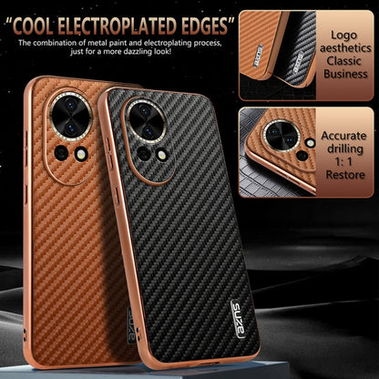 For Huawei nova 13 / nova 12 AZNS Electroplated Edge Carbon Fiber Texture Phone Case(Brown)