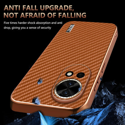 For Huawei nova 13 / nova 12 AZNS Electroplated Edge Carbon Fiber Texture Phone Case(Brown)