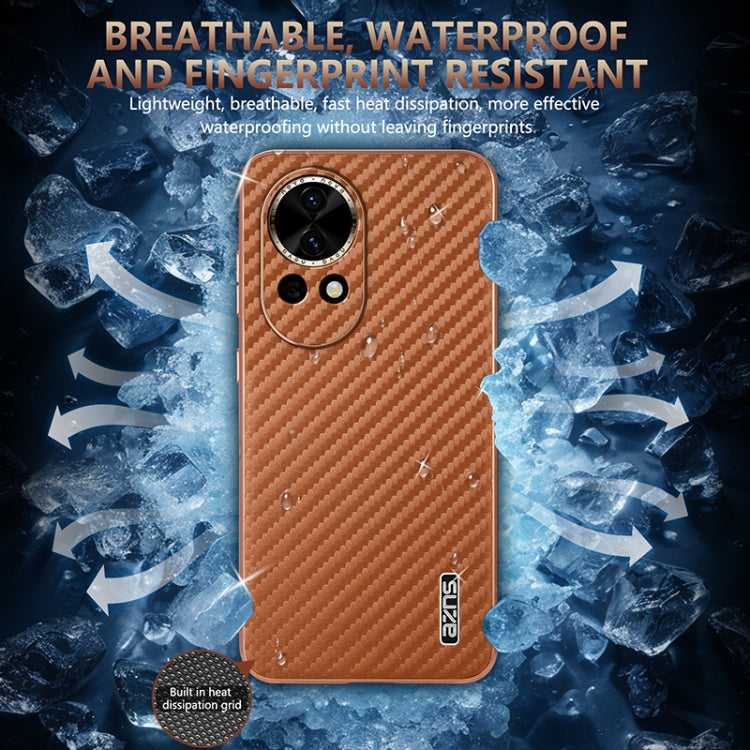 For Huawei nova 13 / nova 12 AZNS Electroplated Edge Carbon Fiber Texture Phone Case(Brown)