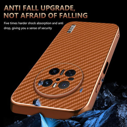 For Huawei Mate 70 AZNS Electroplated Edge Carbon Fiber Texture Phone Case(Brown)