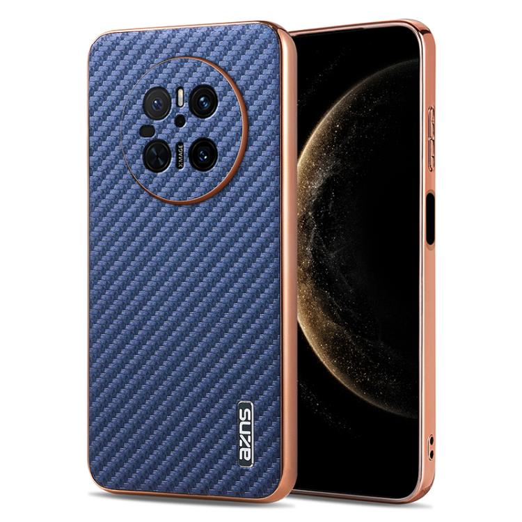 For Huawei Mate 70 AZNS Electroplated Edge Carbon Fiber Texture Phone Case(Blue)