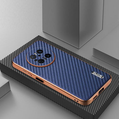 For Huawei Mate 70 AZNS Electroplated Edge Carbon Fiber Texture Phone Case(Blue)