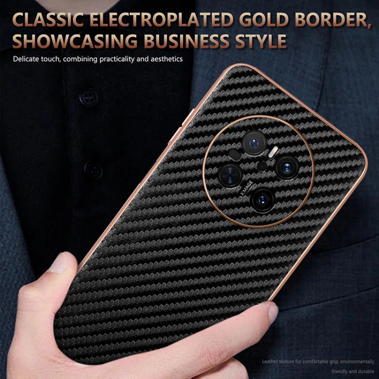For Huawei Mate 70 AZNS Electroplated Edge Carbon Fiber Texture Phone Case(Blue)