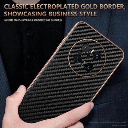 For Huawei Mate 70 AZNS Electroplated Edge Carbon Fiber Texture Phone Case(Blue)