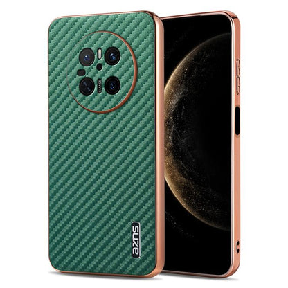 For Huawei Mate 70 AZNS Electroplated Edge Carbon Fiber Texture Phone Case(Green)