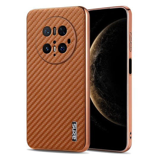 For Huawei Mate 70 Pro / 70 Pro+ AZNS Electroplated Edge Carbon Fiber Texture Phone Case(Brown)