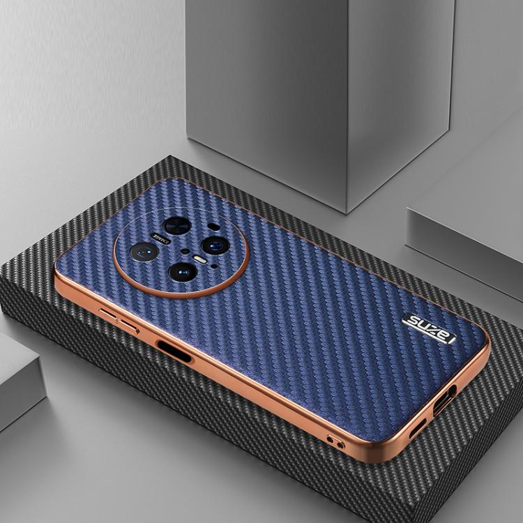 Pour Huawei Mate 70 Pro / 70 Pro+ Étui de Téléphone AZNS Bords Galvanisés Texture Fibre de Carbone (Bleu)