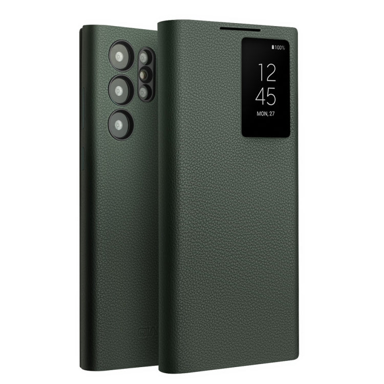 Pour Samsung Galaxy S24 Ultra 5G QIALINO Étui de téléphone en cuir véritable magnétique (vert)