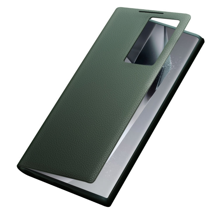 Pour Samsung Galaxy S24 Ultra 5G QIALINO Étui de téléphone en cuir véritable magnétique (vert)