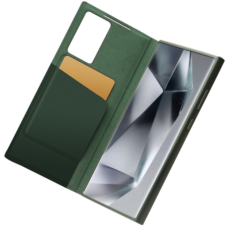 Pour Samsung Galaxy S24 Ultra 5G QIALINO Étui de téléphone en cuir véritable magnétique (vert)