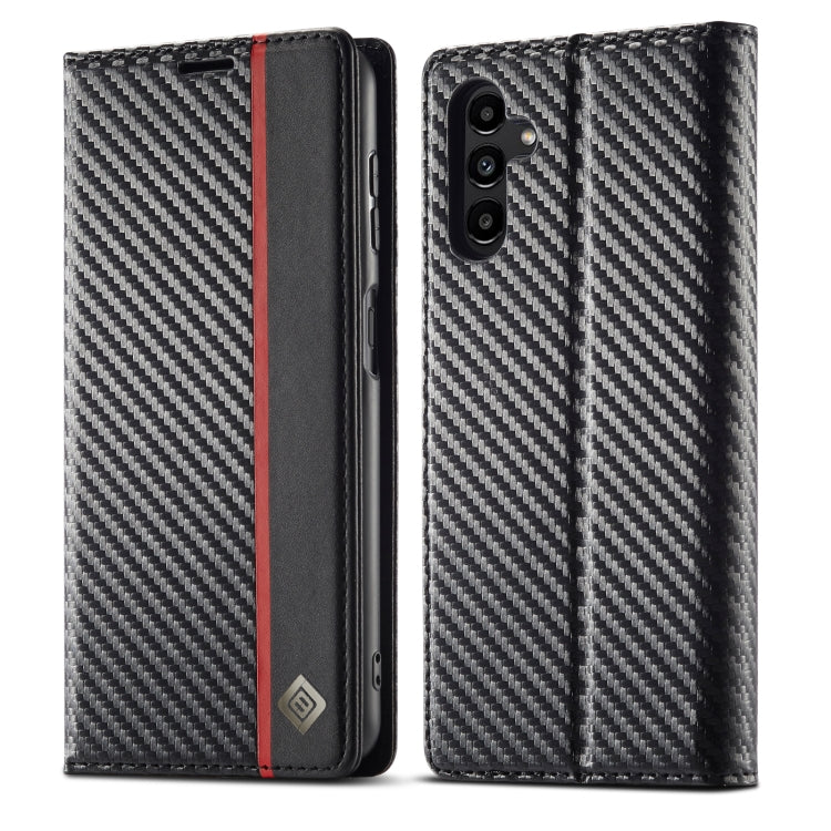 Pour étui de téléphone en cuir fibre de carbone LC.IMEEKE Samsung Galaxy A16 5G (Noir vertical)