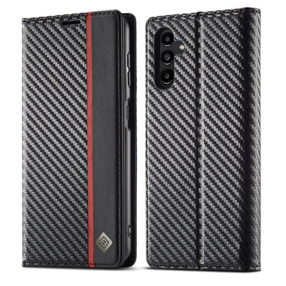 Pour étui de téléphone en cuir fibre de carbone LC.IMEEKE Samsung Galaxy A16 5G (Noir vertical)