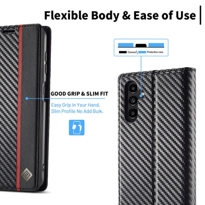Pour étui de téléphone en cuir fibre de carbone LC.IMEEKE Samsung Galaxy A16 5G (Noir vertical)
