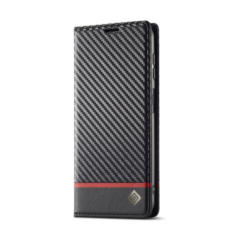 Pour Samsung Galaxy A16 5G LC.IMEEKE Étui de téléphone en cuir fibre de carbone (Noir Horizontal)