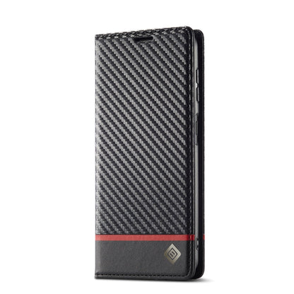 Pour Samsung Galaxy A16 5G LC.IMEEKE Étui de téléphone en cuir fibre de carbone (Noir Horizontal)