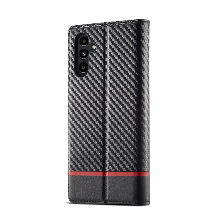 Pour Samsung Galaxy A16 5G LC.IMEEKE Étui de téléphone en cuir fibre de carbone (Noir Horizontal)