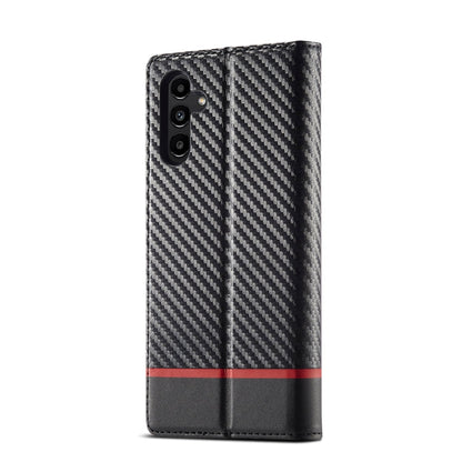 Pour Samsung Galaxy A16 5G LC.IMEEKE Étui de téléphone en cuir fibre de carbone (Noir Horizontal)