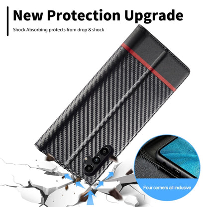 Pour Samsung Galaxy A16 5G LC.IMEEKE Étui de téléphone en cuir fibre de carbone (Noir Horizontal)