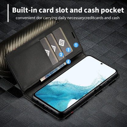 Pour Samsung Galaxy A16 5G LC.IMEEKE Étui de téléphone en cuir fibre de carbone (Noir Horizontal)