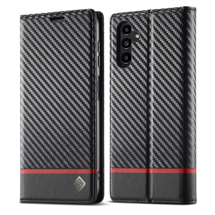 Pour Samsung Galaxy A16 5G LC.IMEEKE Étui de téléphone en cuir fibre de carbone (Noir Horizontal)