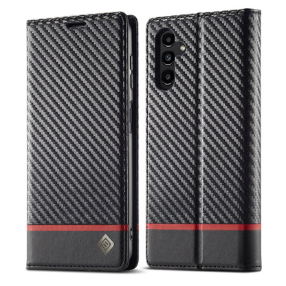 Pour Samsung Galaxy A16 5G LC.IMEEKE Étui de téléphone en cuir fibre de carbone (Noir Horizontal)