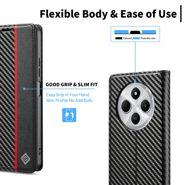 For Redmi A4 5G / 14C 4G LC.IMEEKE Carbon Fiber Leather Phone Case(Vertical Black)