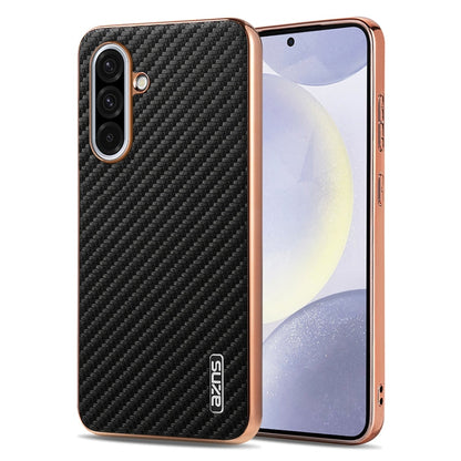 For Samsung Galaxy A36 AZNS Electroplated Edge Carbon Fiber Texture Phone Case(Black)