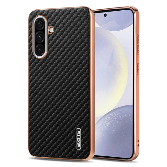 For Samsung Galaxy A36 AZNS Electroplated Edge Carbon Fiber Texture Phone Case(Black)