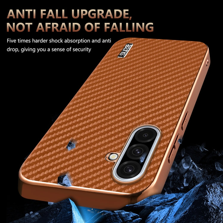 For Samsung Galaxy A36 AZNS Electroplated Edge Carbon Fiber Texture Phone Case(Brown)