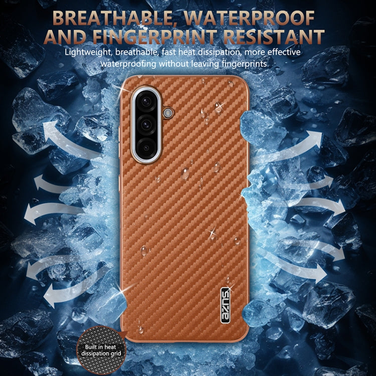 For Samsung Galaxy A36 AZNS Electroplated Edge Carbon Fiber Texture Phone Case(Brown)