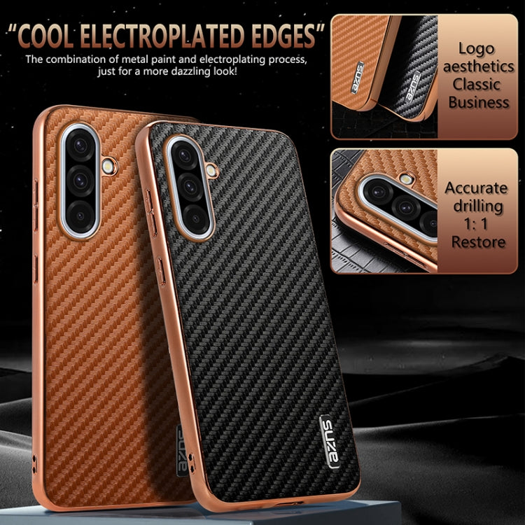 For Samsung Galaxy A36 AZNS Electroplated Edge Carbon Fiber Texture Phone Case(Blue)