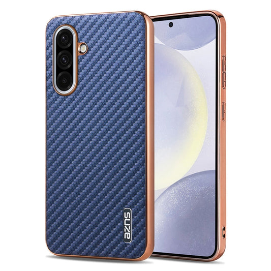 For Samsung Galaxy A36 AZNS Electroplated Edge Carbon Fiber Texture Phone Case(Blue)