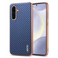 For Samsung Galaxy A36 AZNS Electroplated Edge Carbon Fiber Texture Phone Case(Blue)
