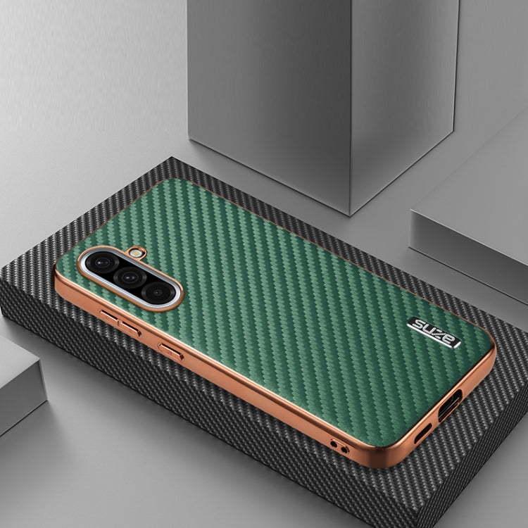 For Samsung Galaxy A36 AZNS Electroplated Edge Carbon Fiber Texture Phone Case(Green)
