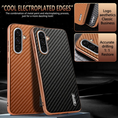 For Samsung Galaxy A36 AZNS Electroplated Edge Carbon Fiber Texture Phone Case(Green)
