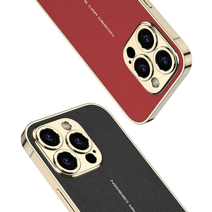 For iPhone 16 Pro Max GKK Plated Plain Leather Shockproof Phone Case(Black)