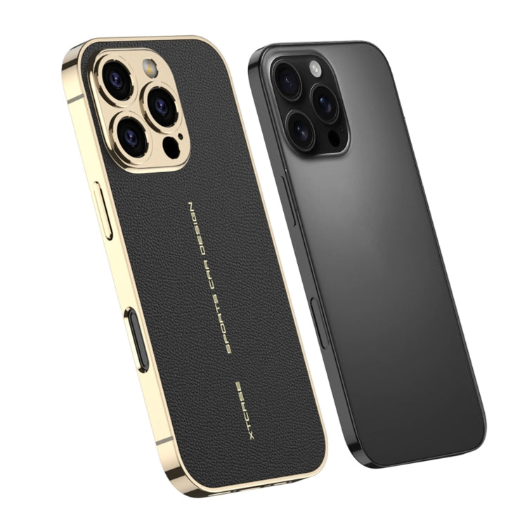 Pour iPhone 16 Pro, étui de téléphone antichoc en cuir uni plaqué GKK (noir)