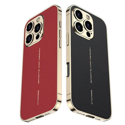 Pour iPhone 16 Pro, étui de téléphone antichoc en cuir uni plaqué GKK (noir)